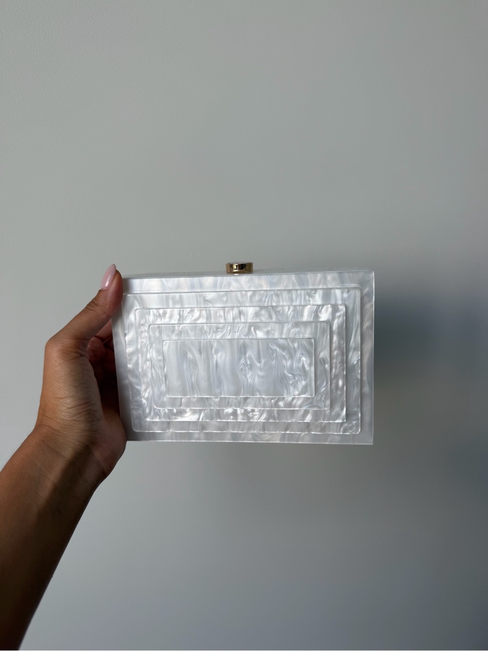 Pearlescent White Acrylic Box Clutch - Elegant Evening Bag